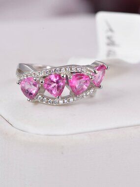 Natural Heart Pink Topaz Ring Real 925 Sterling Silver sz 5